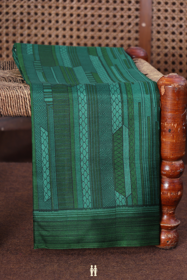 Printed Silk Saree In Green With Allover Design