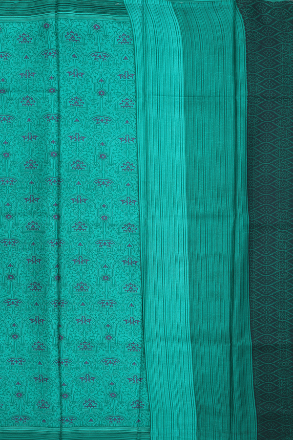 Printed Silk Saree In Green With Allover Design