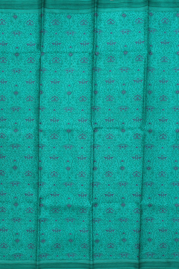 Printed Silk Saree In Green With Allover Design