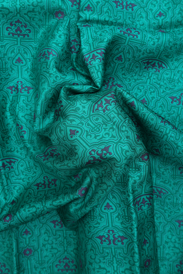 Printed Silk Saree In Green With Allover Design