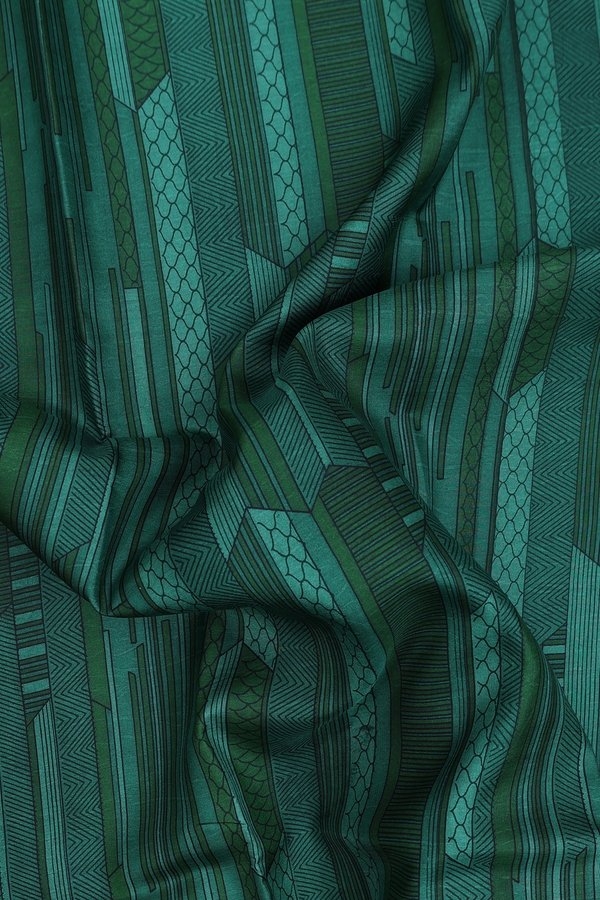 Printed Silk Saree In Green With Allover Design