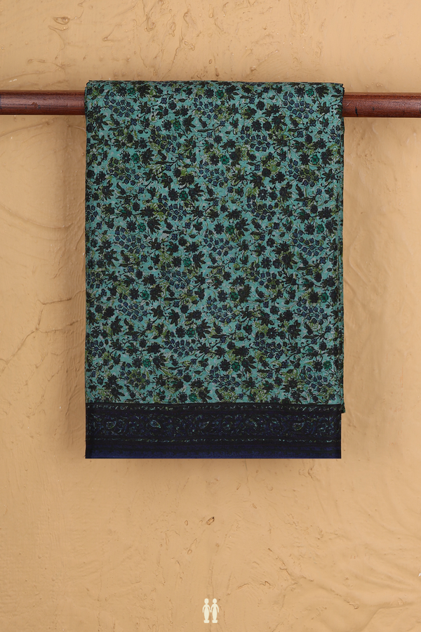 Printed Silk Saree In Green With Floral Design