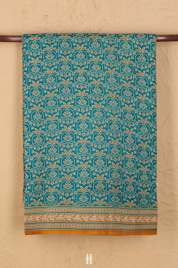 Printed Silk Saree In Green With Floral Design
