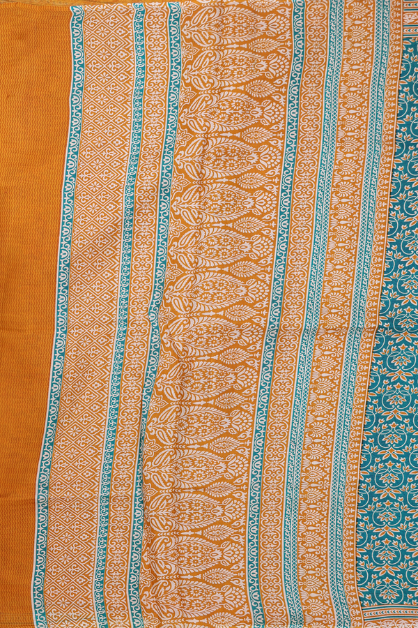 Printed Silk Saree In Green With Floral Design