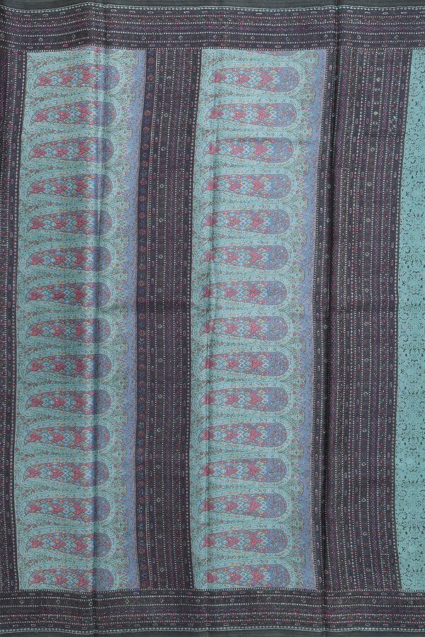 Printed Silk Saree In Green With Floral Design