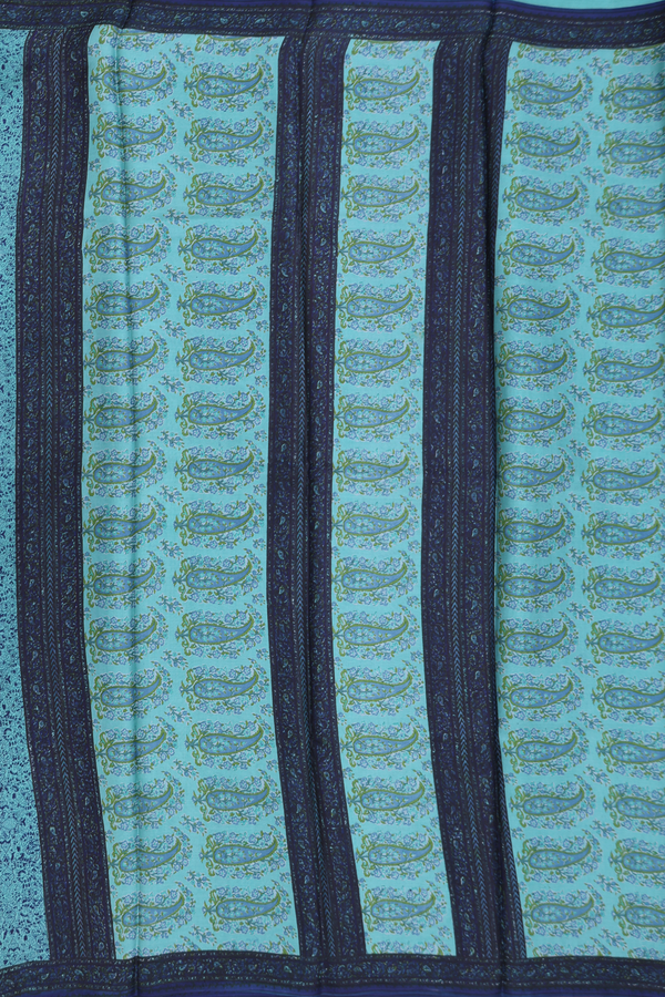 Printed Silk Saree In Green With Floral Design