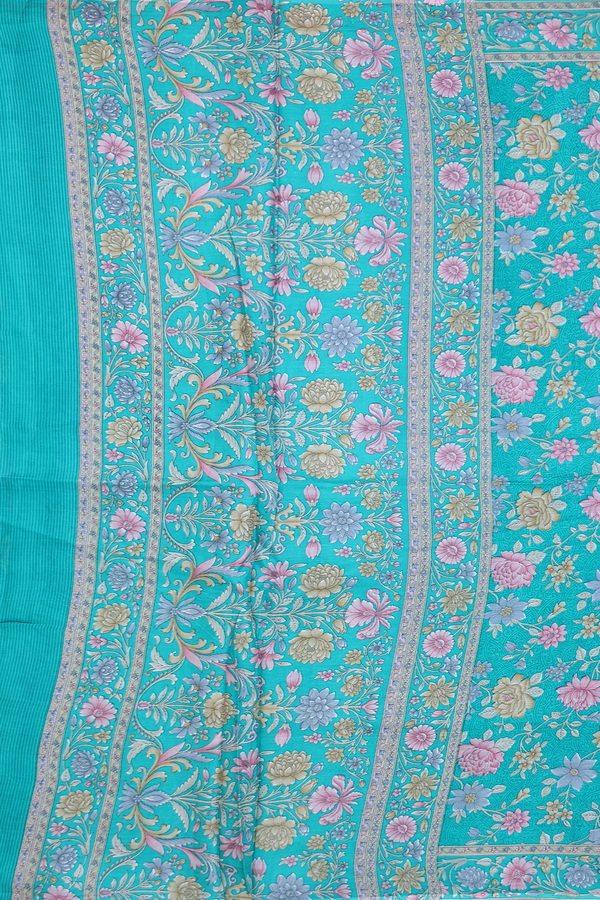 Printed Silk Saree In Green With Floral Design