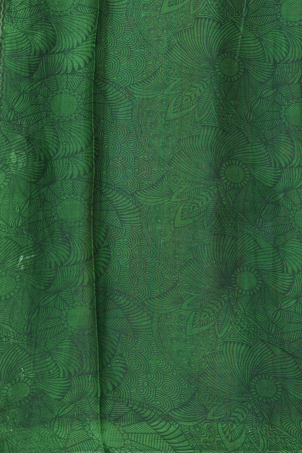 Printed Silk Saree In Green With Floral Design