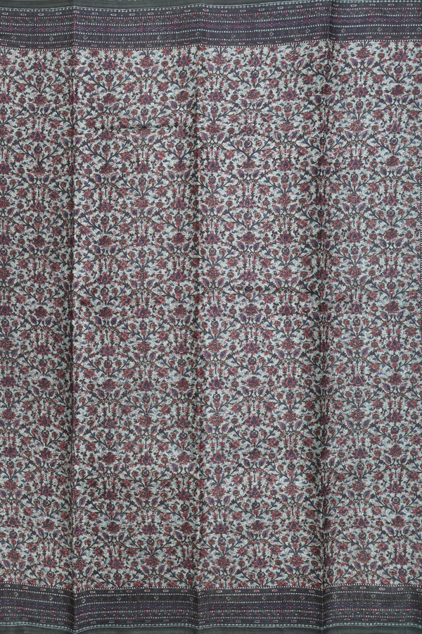 Printed Silk Saree In Green With Floral Design