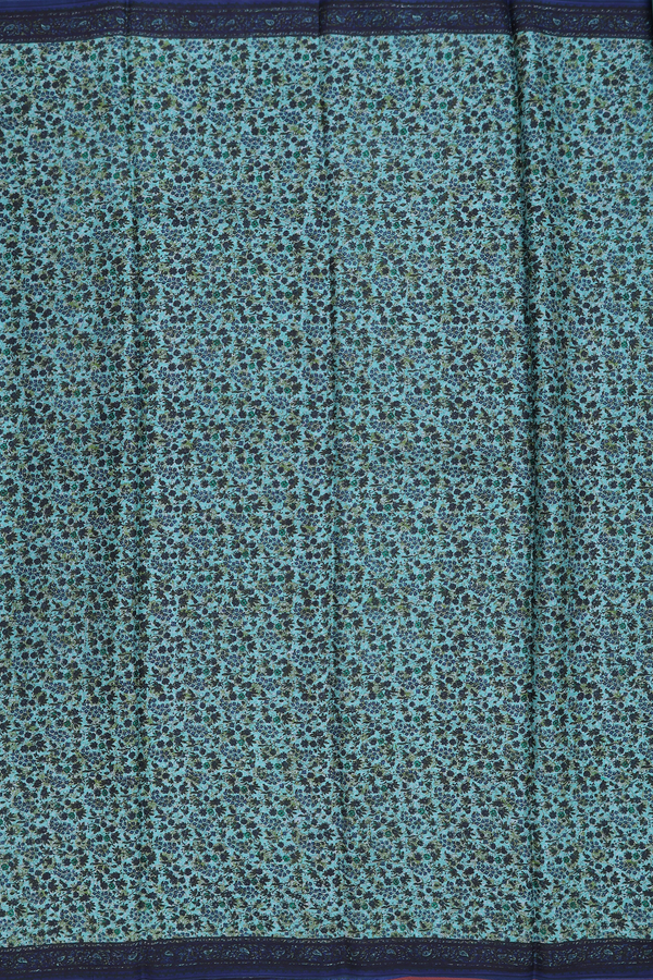 Printed Silk Saree In Green With Floral Design