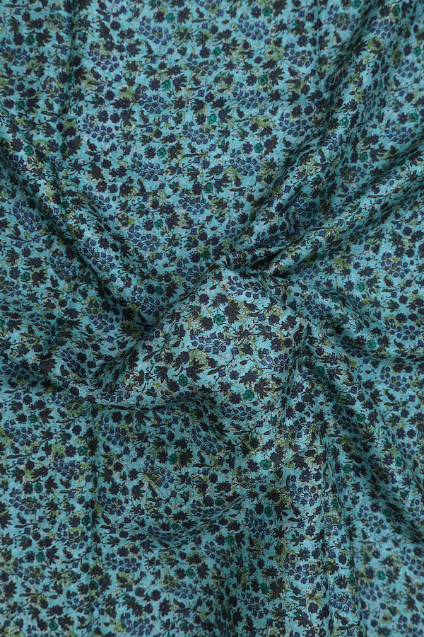 Printed Silk Saree In Green With Floral Design