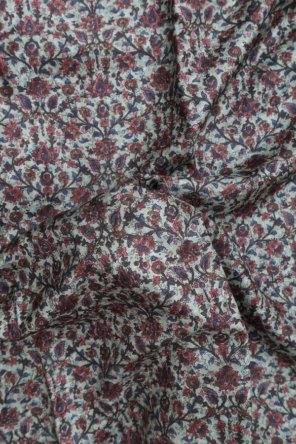 Printed Silk Saree In Green With Floral Design