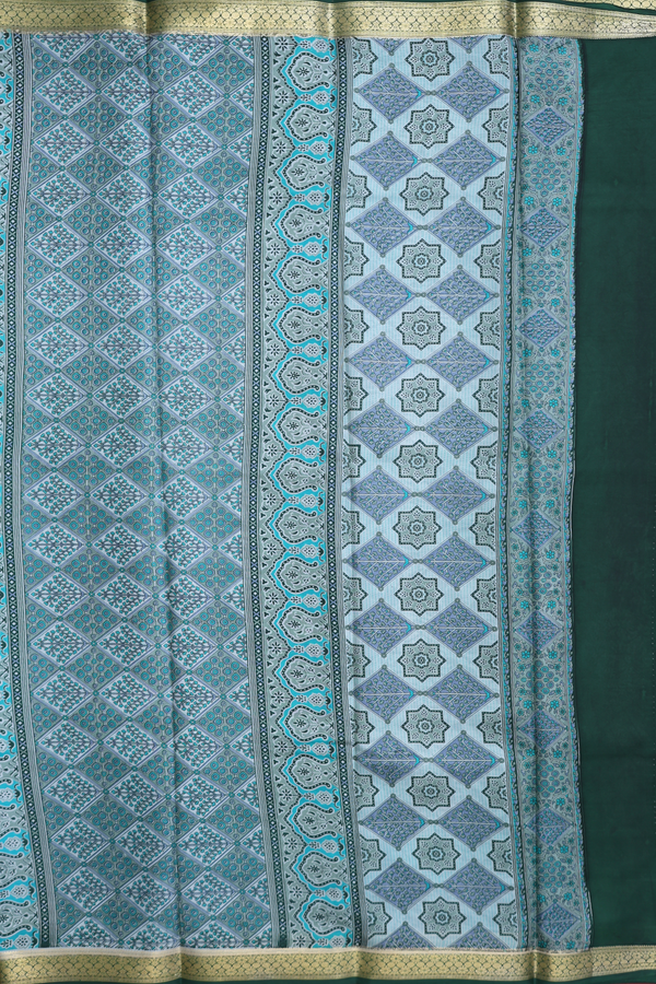 Printed Silk Saree In Green With Floral Design
