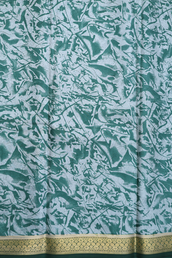 Printed Silk Saree In Green With Floral Design