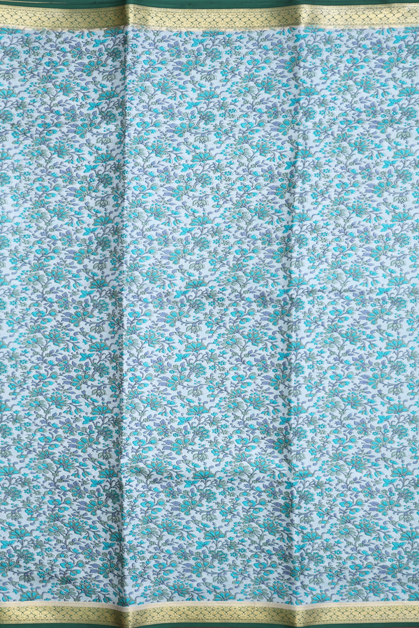 Printed Silk Saree In Green With Floral Design