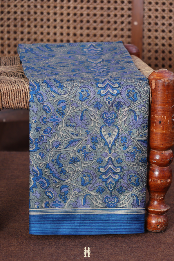Printed Silk Saree In Grey With Allover Design