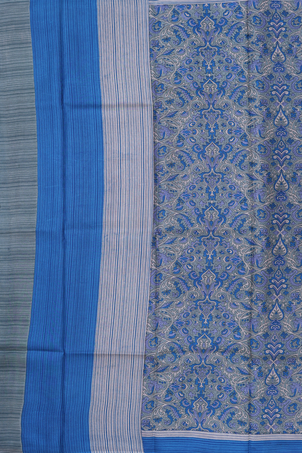 Printed Silk Saree In Grey With Allover Design