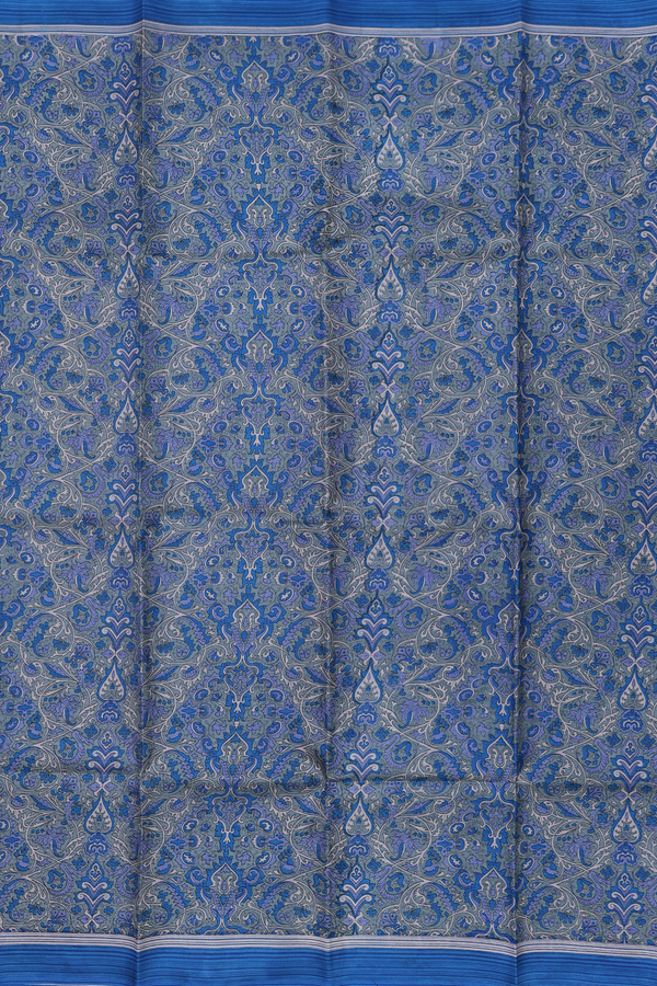 Printed Silk Saree In Grey With Allover Design