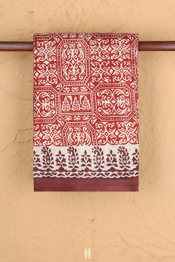 Printed Silk Saree In Grey With Floral Design