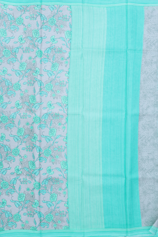 Printed Silk Saree In Grey With Floral Design