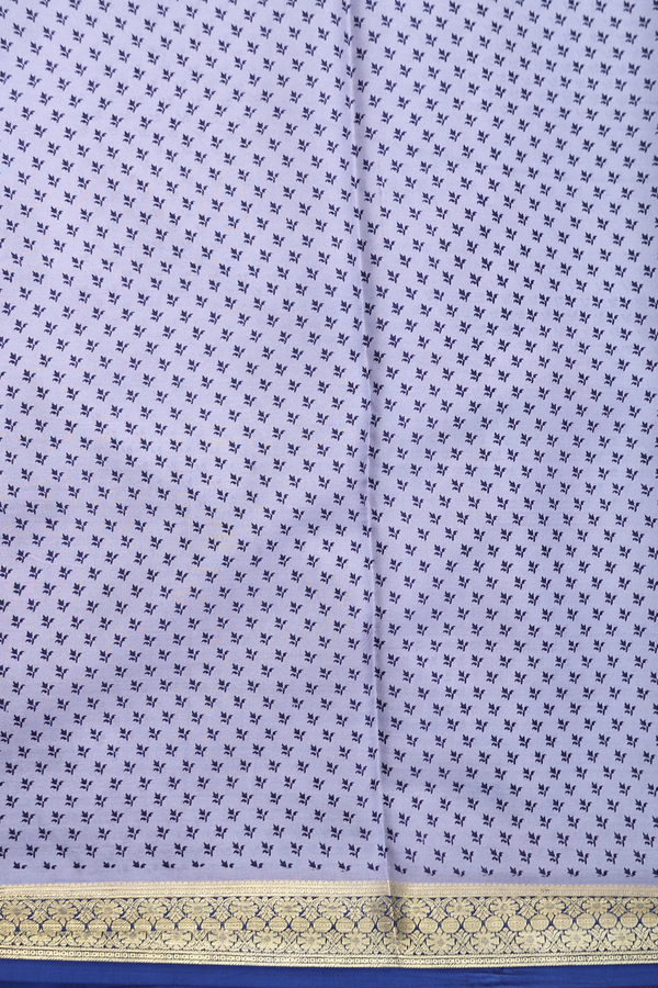 Printed Silk Saree In Steel Grey With Floral Design