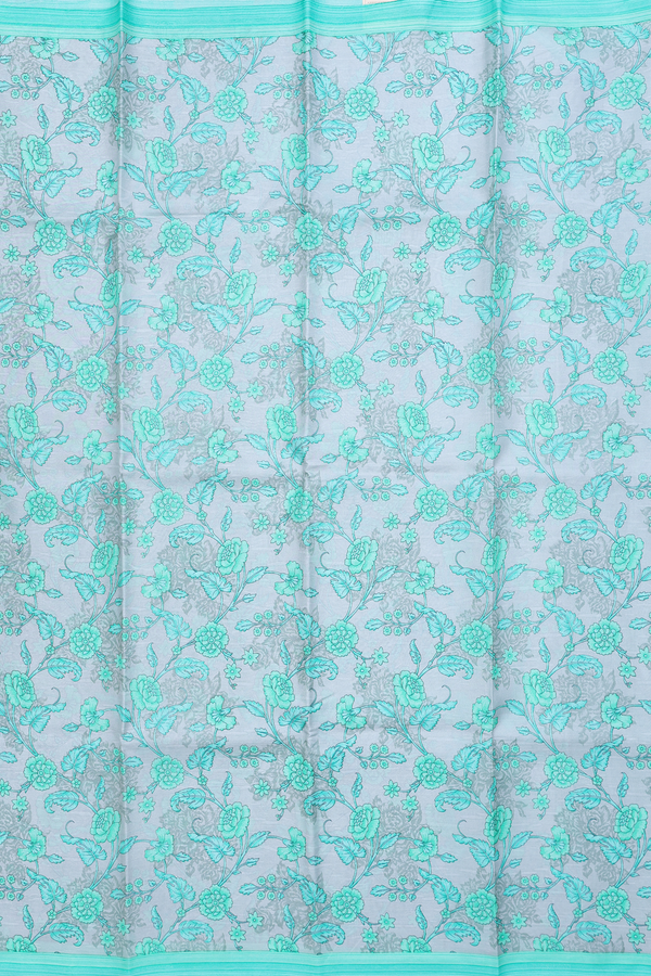 Printed Silk Saree In Grey With Floral Design