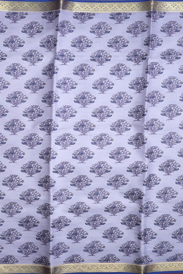 Printed Silk Saree In Steel Grey With Floral Design