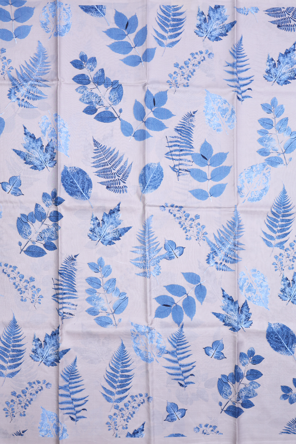 Printed Silk Saree In Grey With Leaf Design