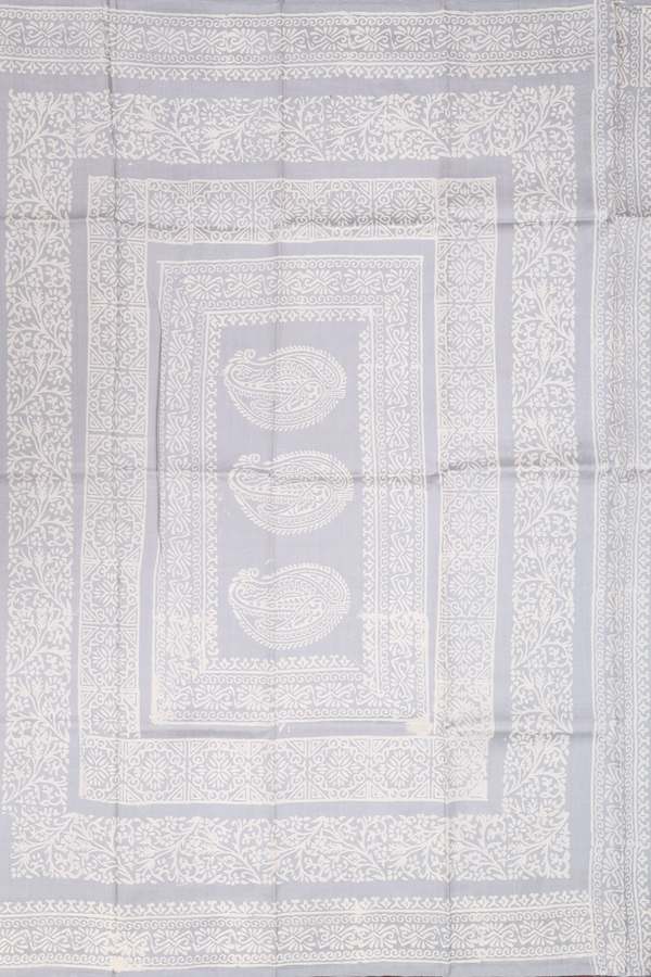 Printed Silk Saree In Grey With Paisley Design