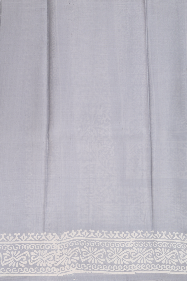 Printed Silk Saree In Grey With Paisley Design