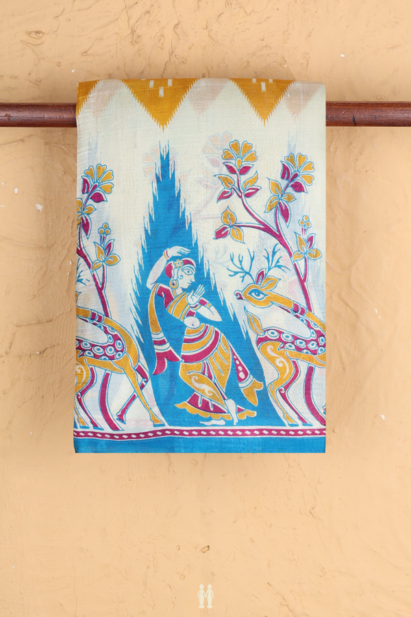 Printed Silk Saree In Golden Yellow With Diamond Design