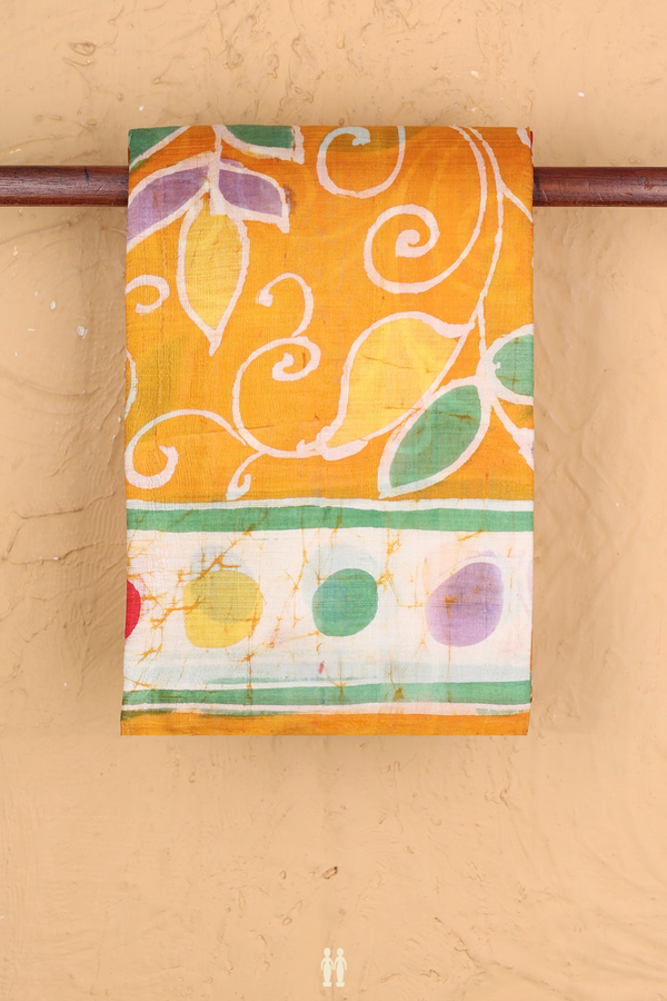 Printed Silk Saree In Yellow With Floral Design