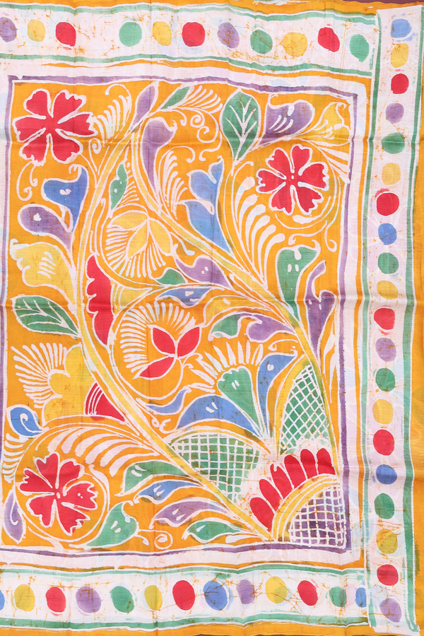 Printed Silk Saree In Yellow With Floral Design