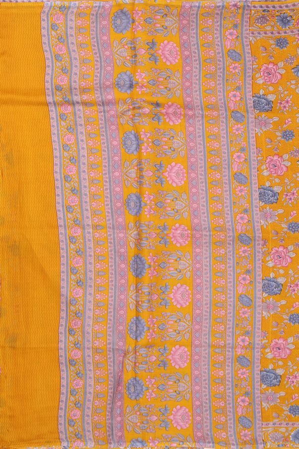 Printed Silk Saree In Honey Orange With Floral Design
