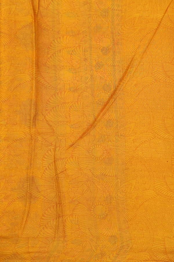 Printed Silk Saree In Honey Orange With Floral Design