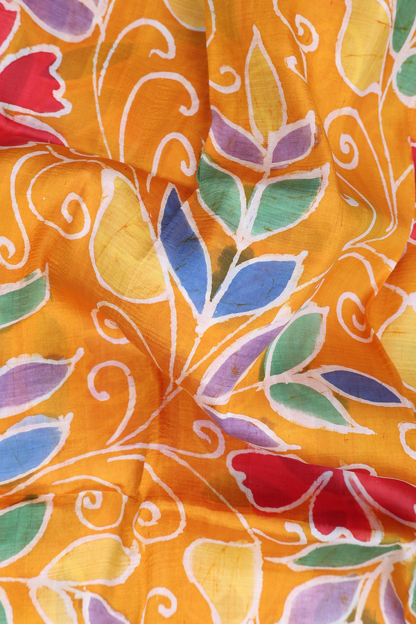 Printed Silk Saree In Yellow With Floral Design