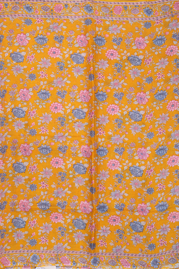 Printed Silk Saree In Honey Orange With Floral Design
