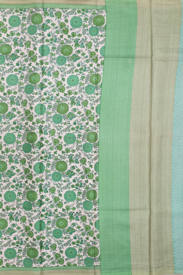 Printed Silk Saree In Ivory With Floral Design