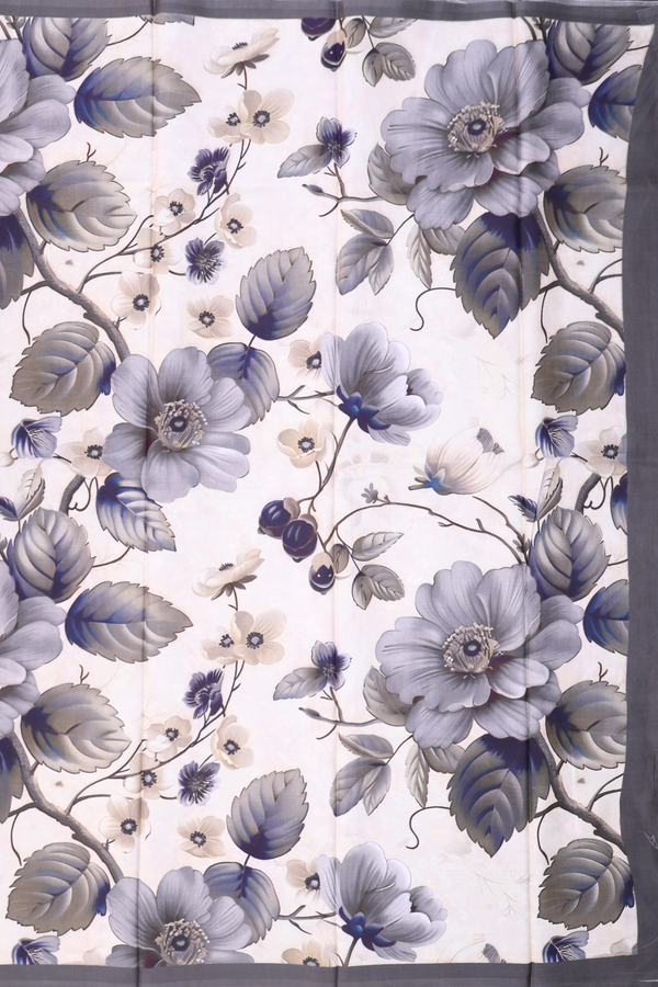 Printed Silk Saree In Ivory With Floral Design