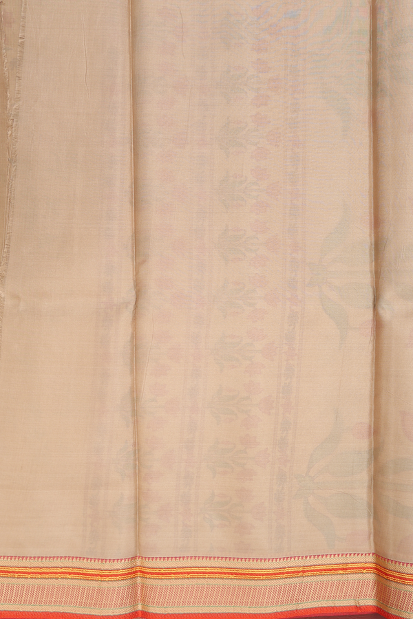 Printed Silk Saree In Light Brown With Floral Design
