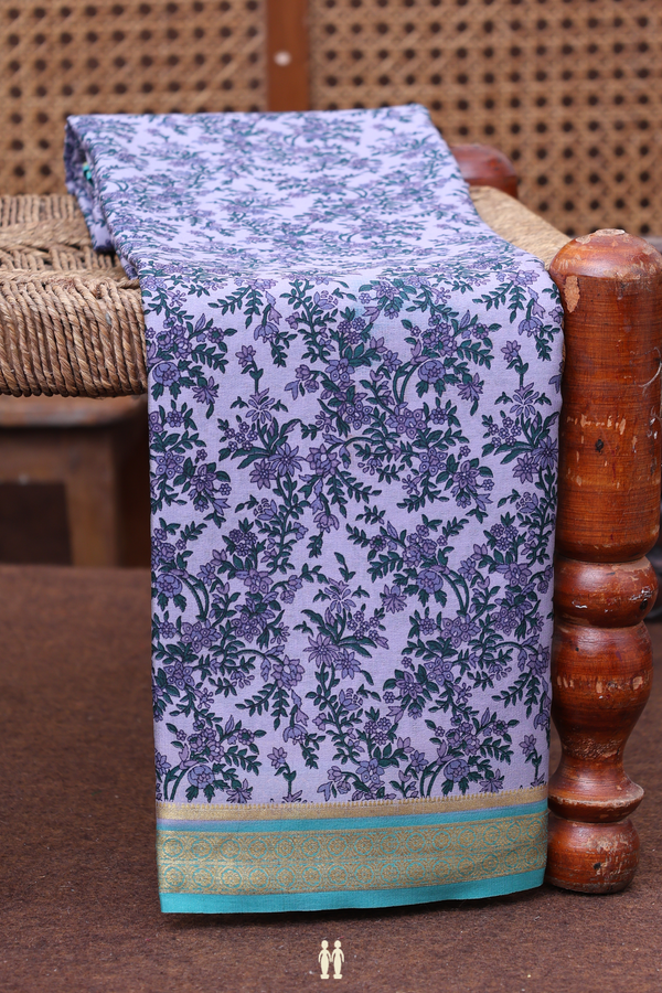 Printed Silk Saree In Light Purple With Floral Design