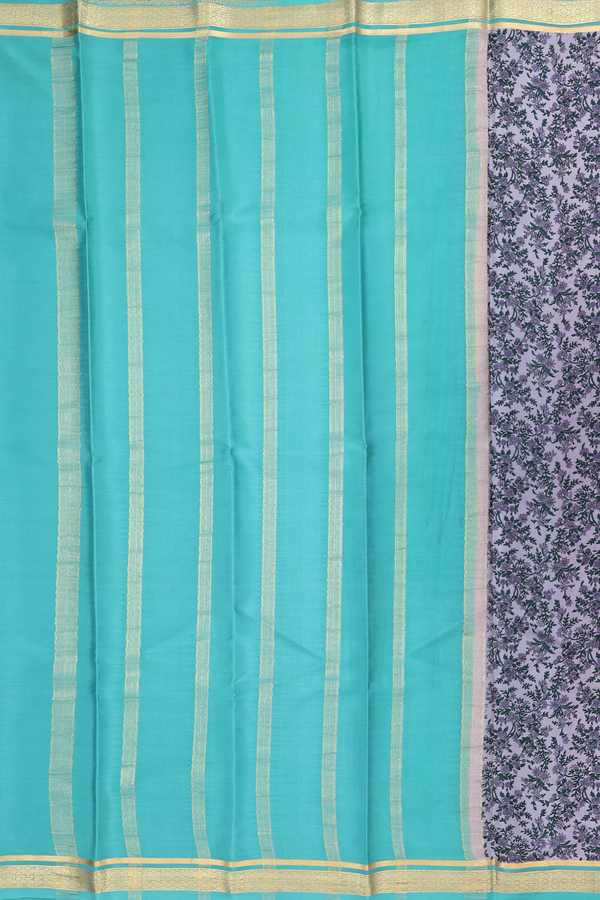 Printed Silk Saree In Light Purple With Floral Design