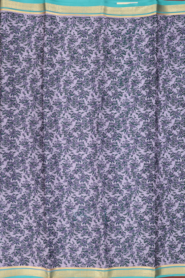 Printed Silk Saree In Light Purple With Floral Design