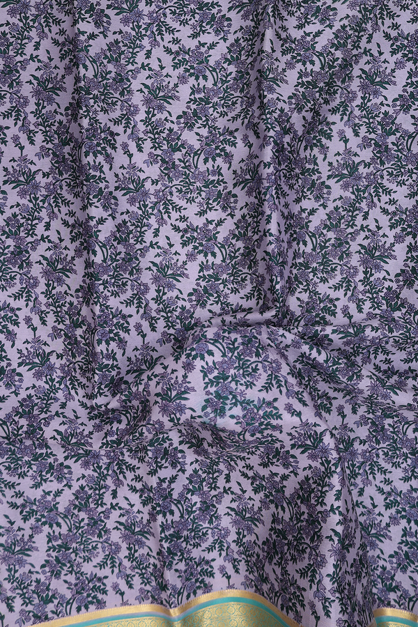 Printed Silk Saree In Light Purple With Floral Design