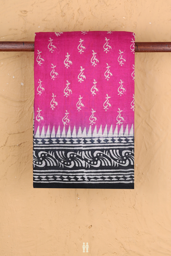 Printed Silk Saree In Magenta With Allover Design