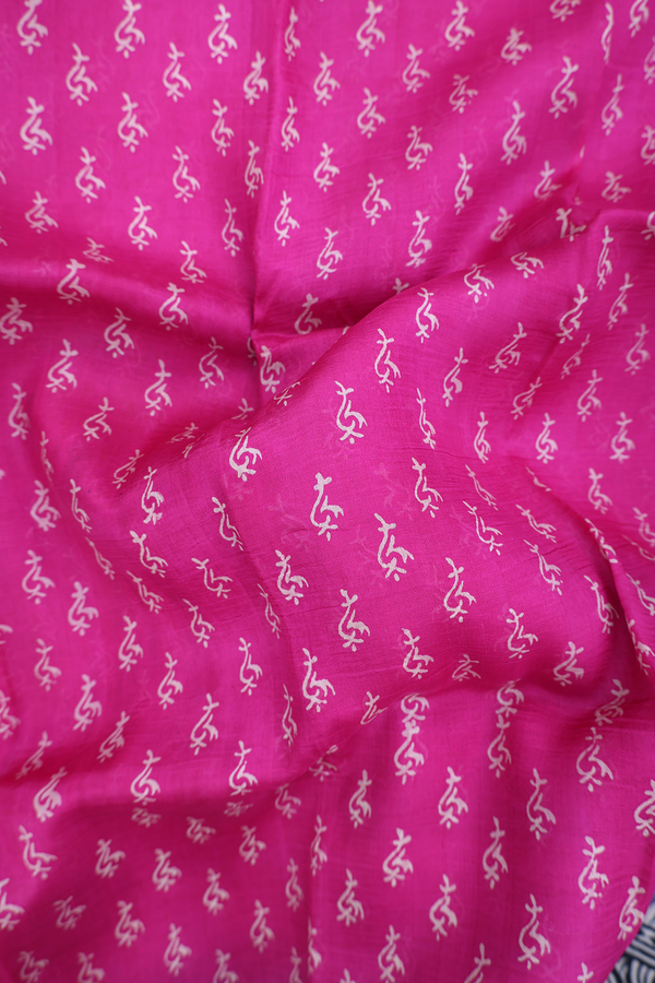 Printed Silk Saree In Magenta With Allover Design