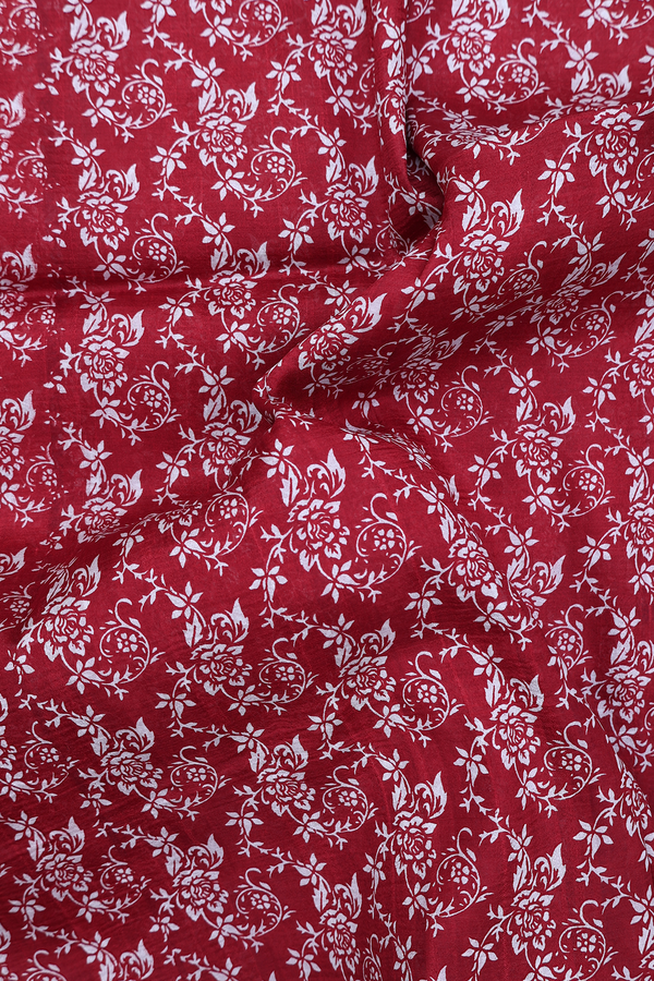 Printed Silk Saree In Maroon With Floral Design