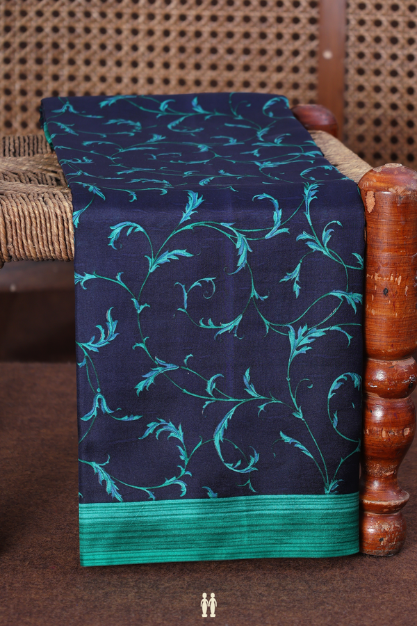 Printed Silk Saree In Navy Blue With Allover Design