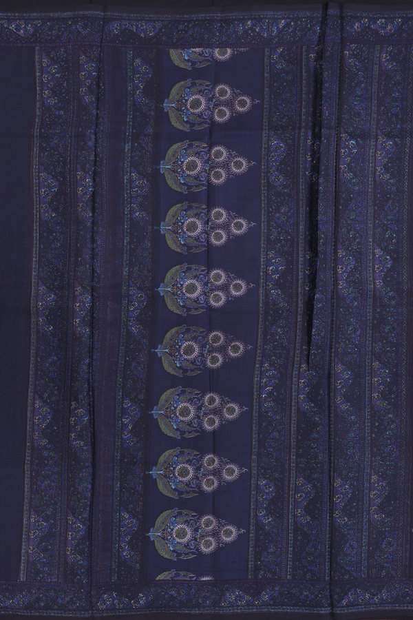 Printed Silk Saree In Navy Blue With Allover Design