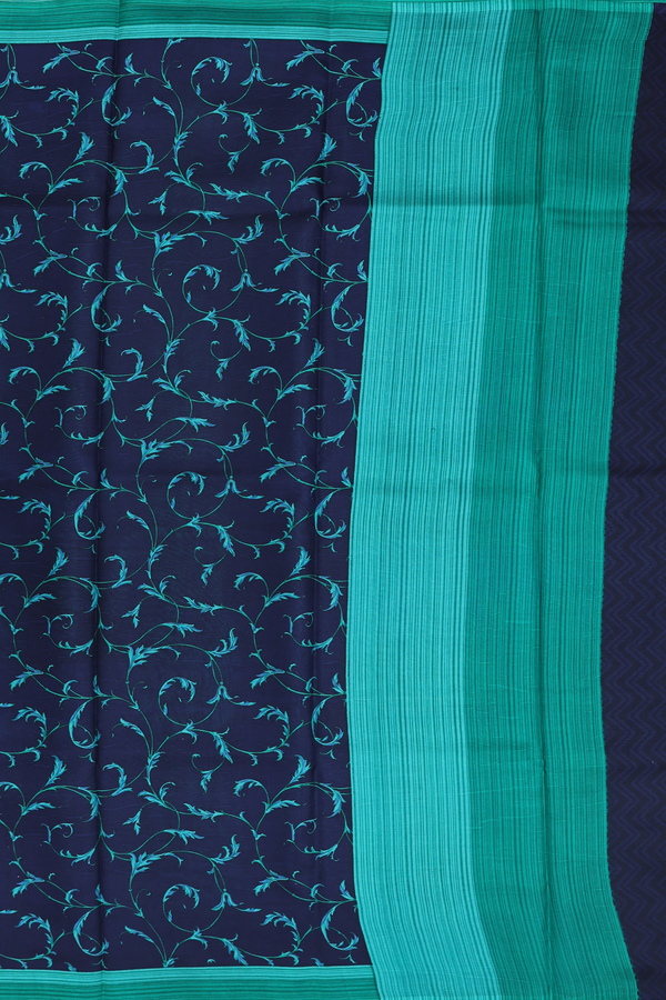 Printed Silk Saree In Navy Blue With Allover Design
